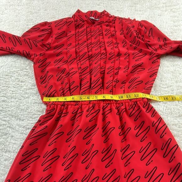 Vintage Kenny Classics belted red and black patterned secretary dress, s-med - Picture 7 of 10